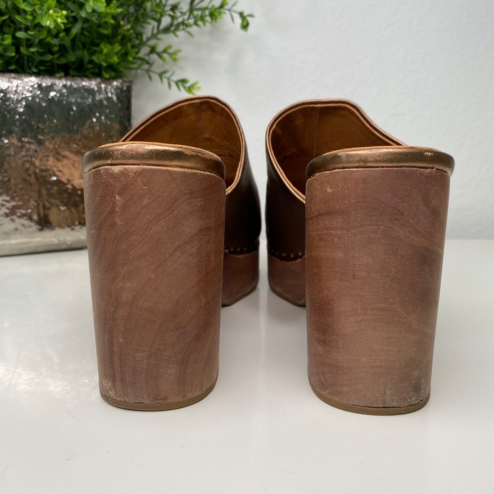 Charlotte Stone Marlo Clogs Bronze Metallic Leather Wooden Platform Heel Boho 9 - Picture 6 of 16